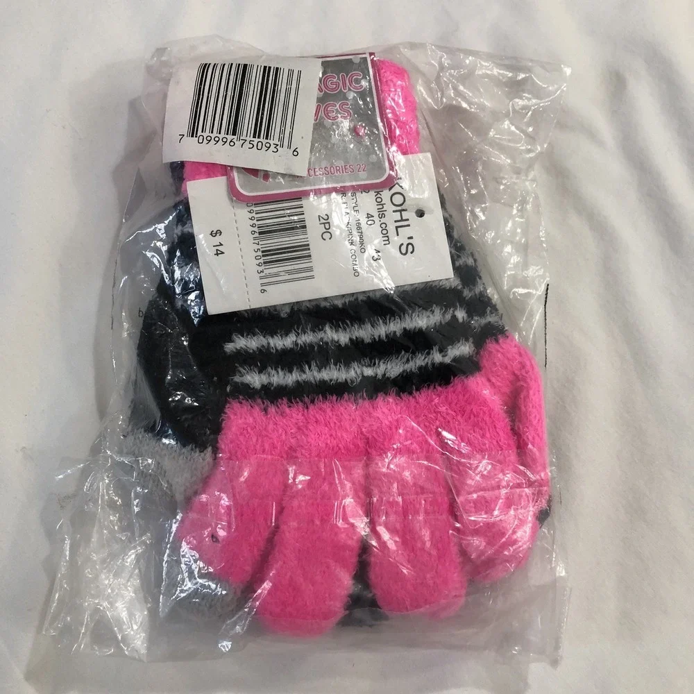 A22 Accessories Magic Gloves Girls One Size Black‎ Pink Gray 2 Pack Winter